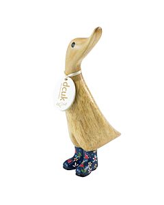 DCUK Natural Finish Duckling with Floral Welly Boots-Blue